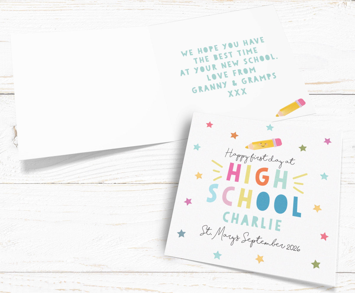 Happy First Day at High School Card. First day of school card. Good Luck Card. Big School Card. Send Direct Option. Personalised School.