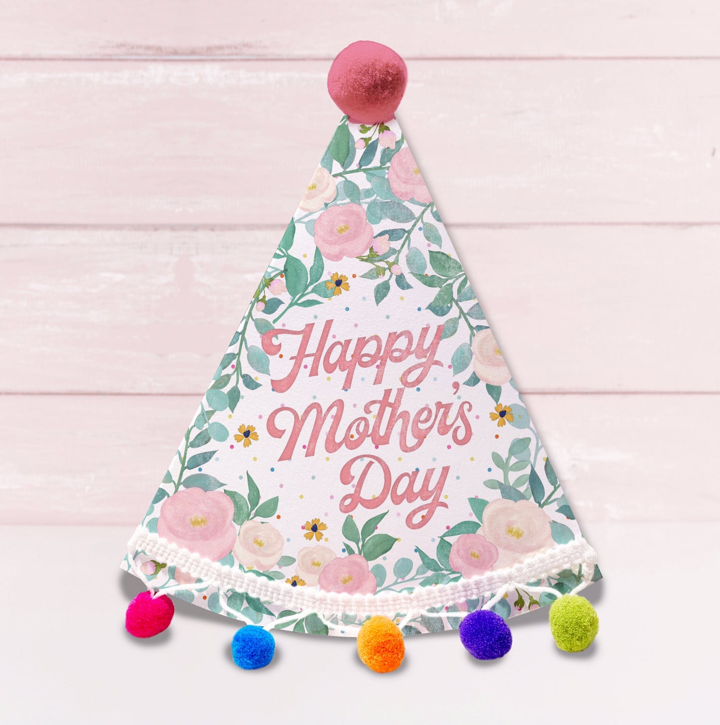 Party Hat Shaped Pom Pom Mother’s Day Personalised Card