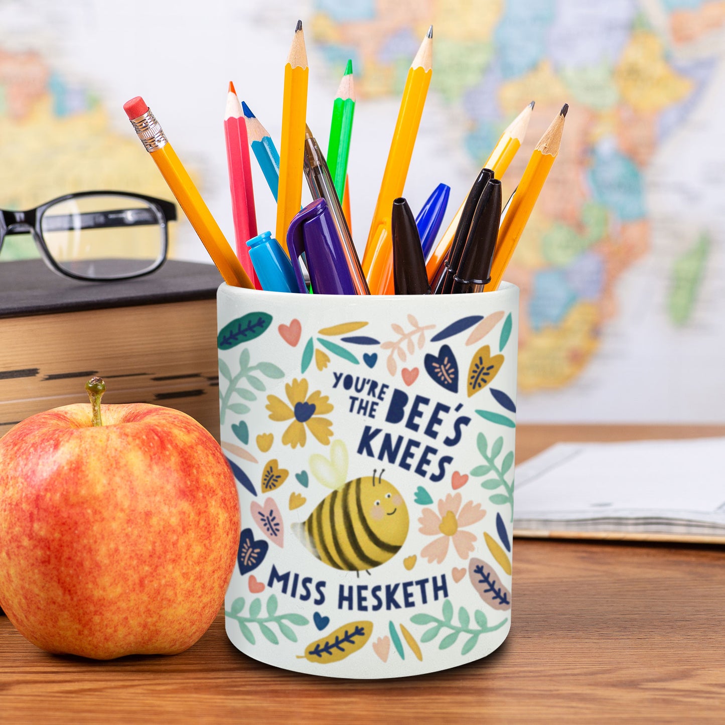 Bee’s Knees Teacher Personalised Pencil Pot | Thank you teacher gift | Teacher Desk Organiser Gift | Personalised Teacher Gift