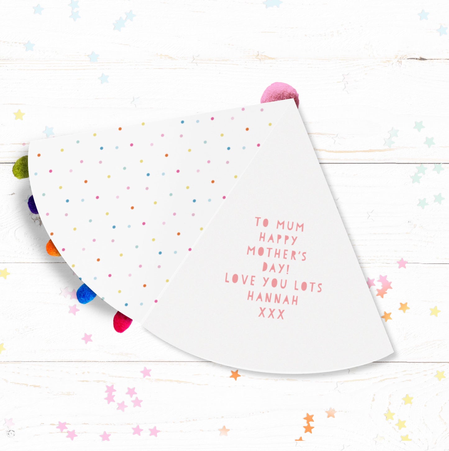 Party Hat Shaped Pom Pom Mother’s Day Personalised Card