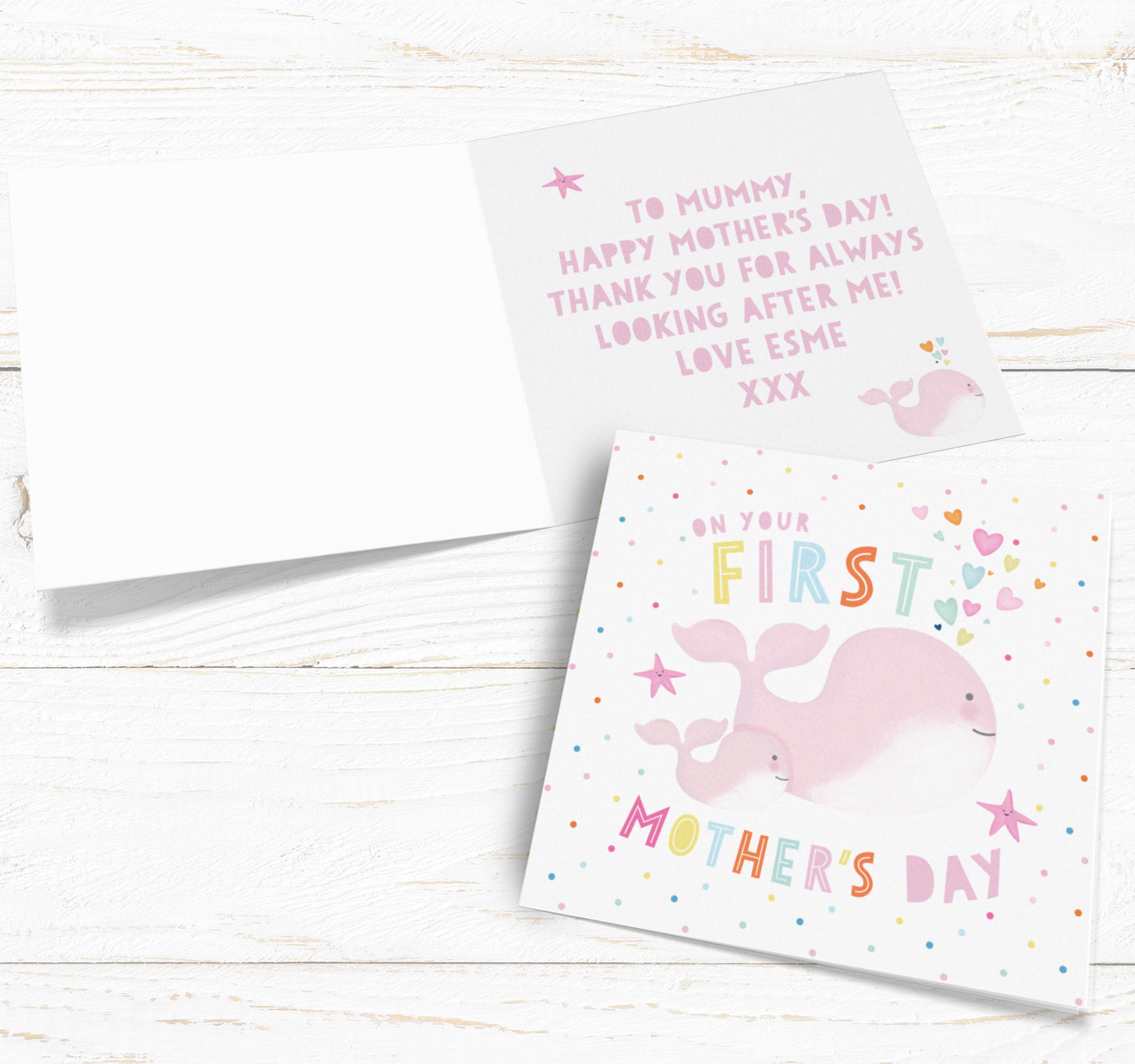 Cute Whale First Mother’s Day Card. Personalised card for mum. Mother’s Day card. Send Direct Option.