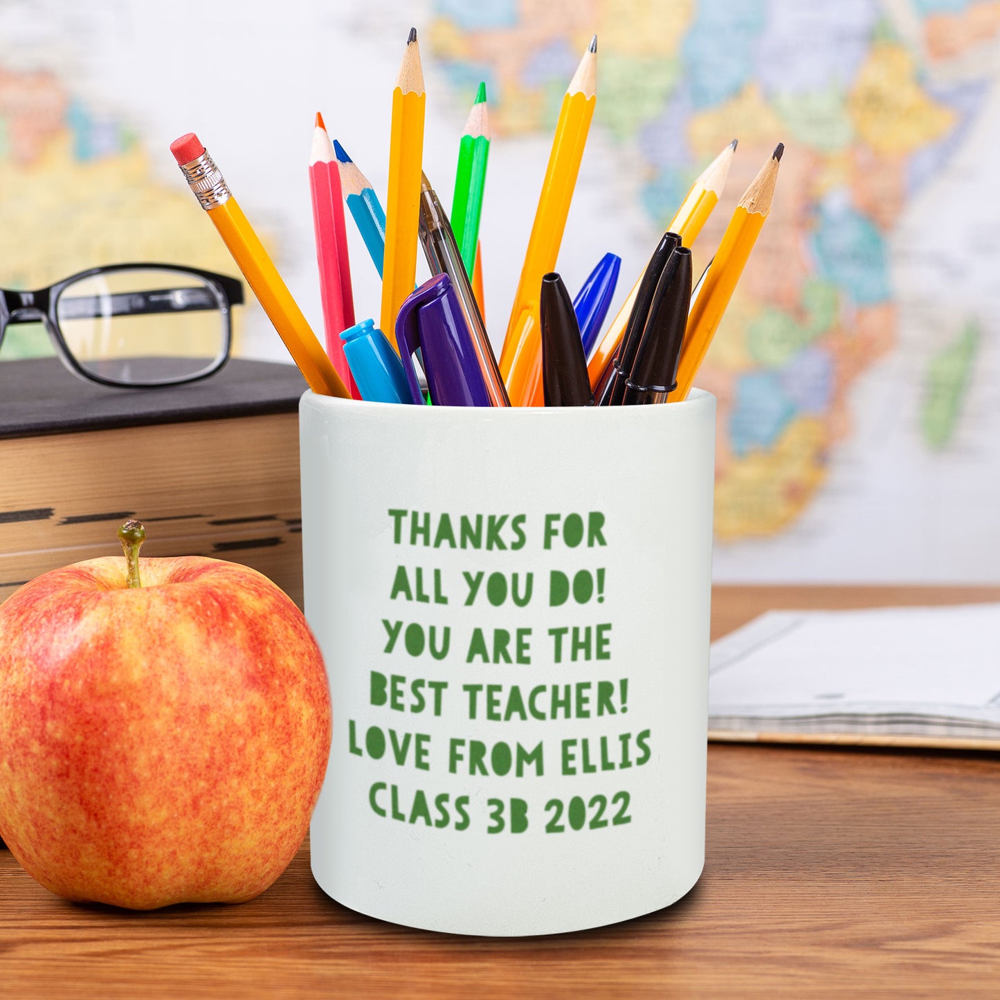 Teacher Apple Personalised Pencil Pot | Thank you teacher gift | Teacher Desk Organiser Gift | Personalised Teacher Gift