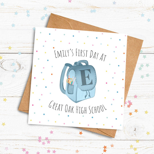 Backpack First Day of School Card. Good Luck Card. School, High School, College Card. Send Direct Option