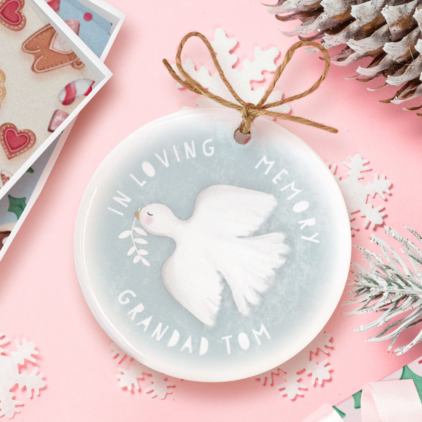 In Loving Memory Dove Ceramic Decoration. Remembrance Ornament. Personalised In Loving Memory. Personalised Tree Bauble