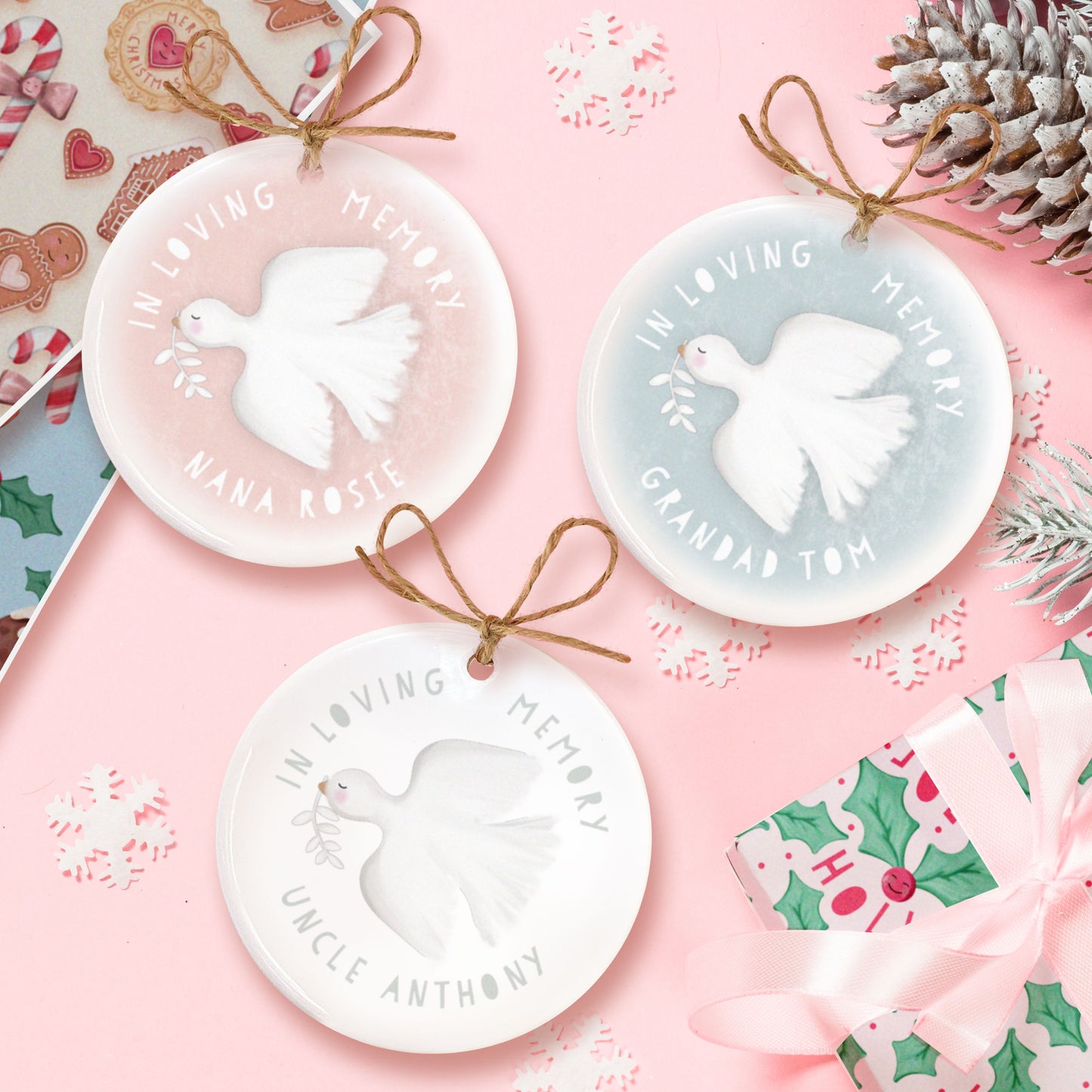 In Loving Memory Dove Ceramic Decoration. Remembrance Ornament. Personalised In Loving Memory. Personalised Tree Bauble