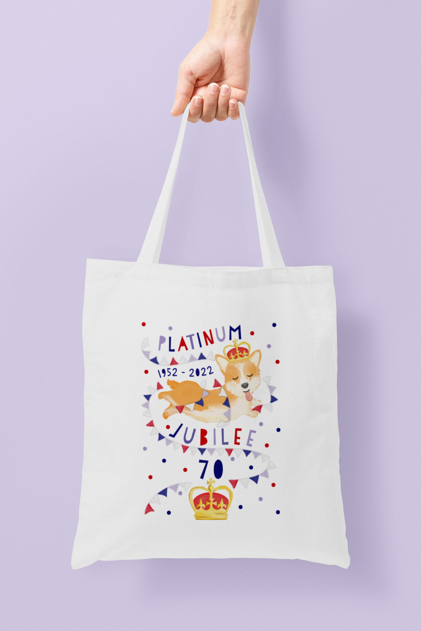 Platinum Jubilee Corgi Tote shopping bag. Cute Jubilee bag.