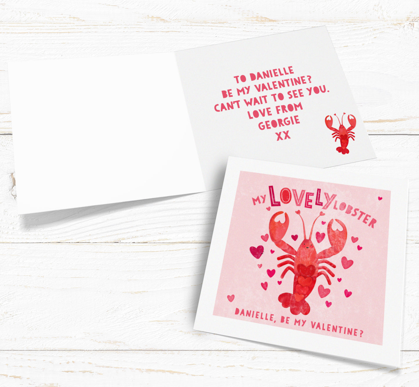 Lovely Lobster Personalised Card. Cute Valentine's Card. Cute lobster card. Send Direct Option.