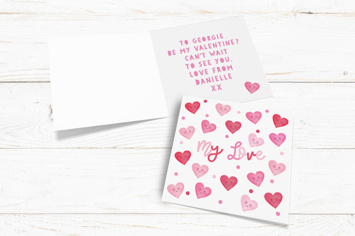 Cute Love Hearts Personalised Card. Cute Valentine's Card. Cute hearts card. I Love You Card. Send Direct Option.