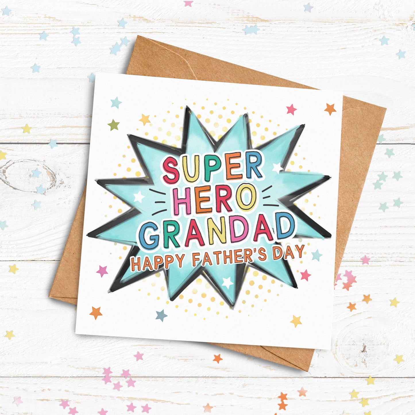 Super Hero Card. Personalised Father's Day Card. Super Hero Dad, Daddy, Step Dad, Grandad, Uncle, Brother Card.Send Direct Option.