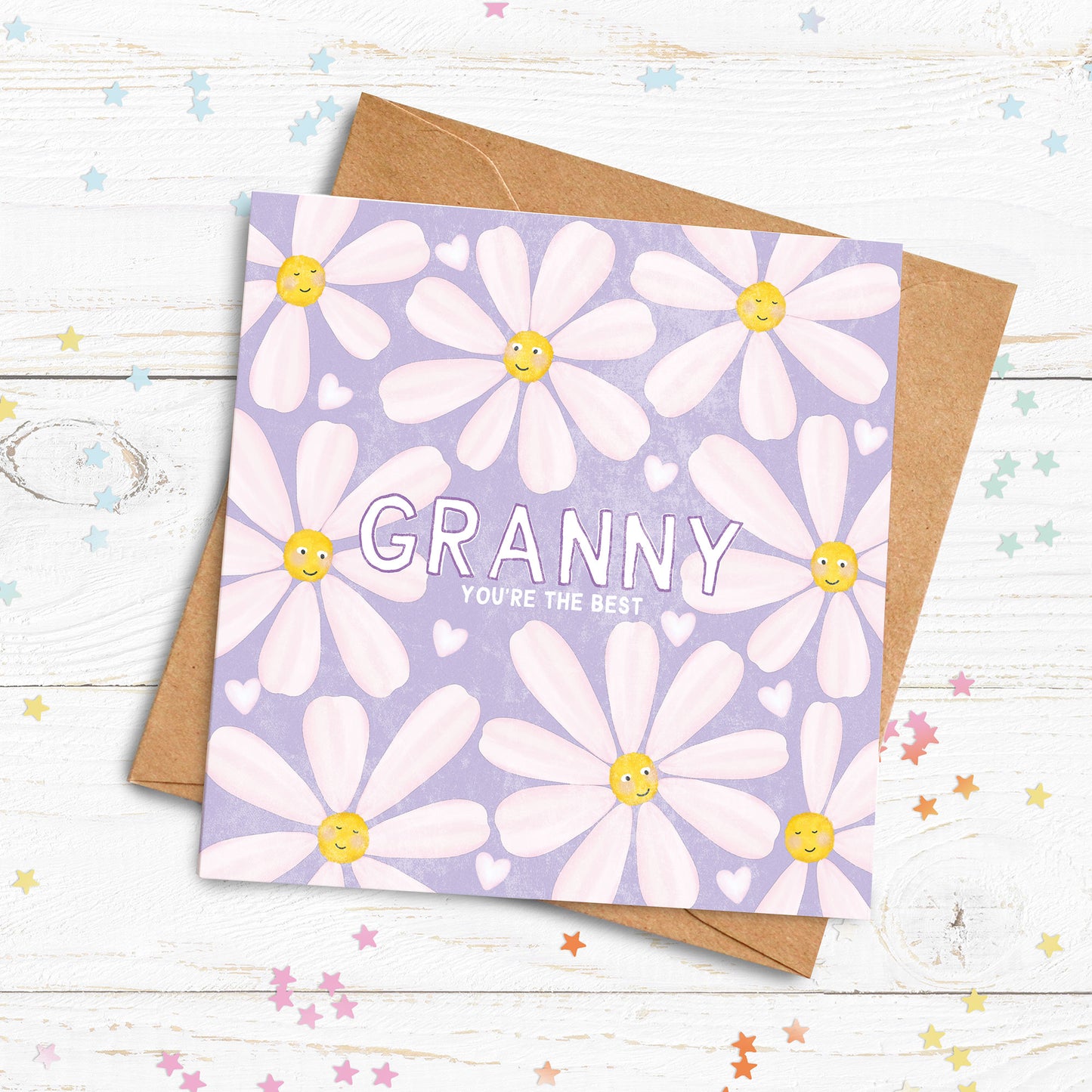 Cute Daisy Card. Personalised card for Mum, Gran, Granny, Grandma. Mother’s Day card. Send Direct Option.