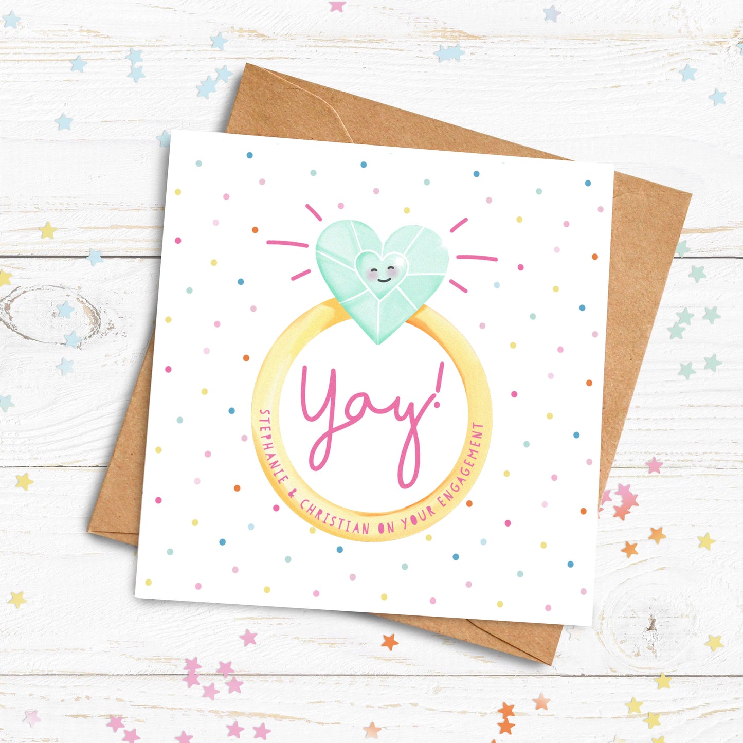 Yay Engagement Ring Card. Personalised Engagement Card. Happy Couple card. Send Direct Option.