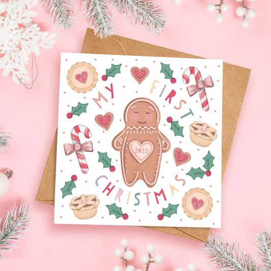 Gingerbread Man First Christmas Card. Personalised Christmas Card. My First Christmas Card. Cute Christmas Cards. Send Direct Option.