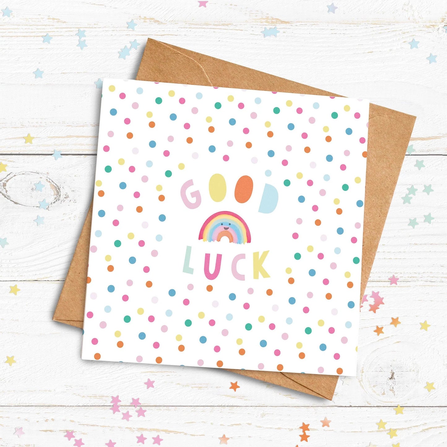 Good luck Rainbow Card. Personalised Good luck. New school, new job, taking exams cards. Send Direct Option.
