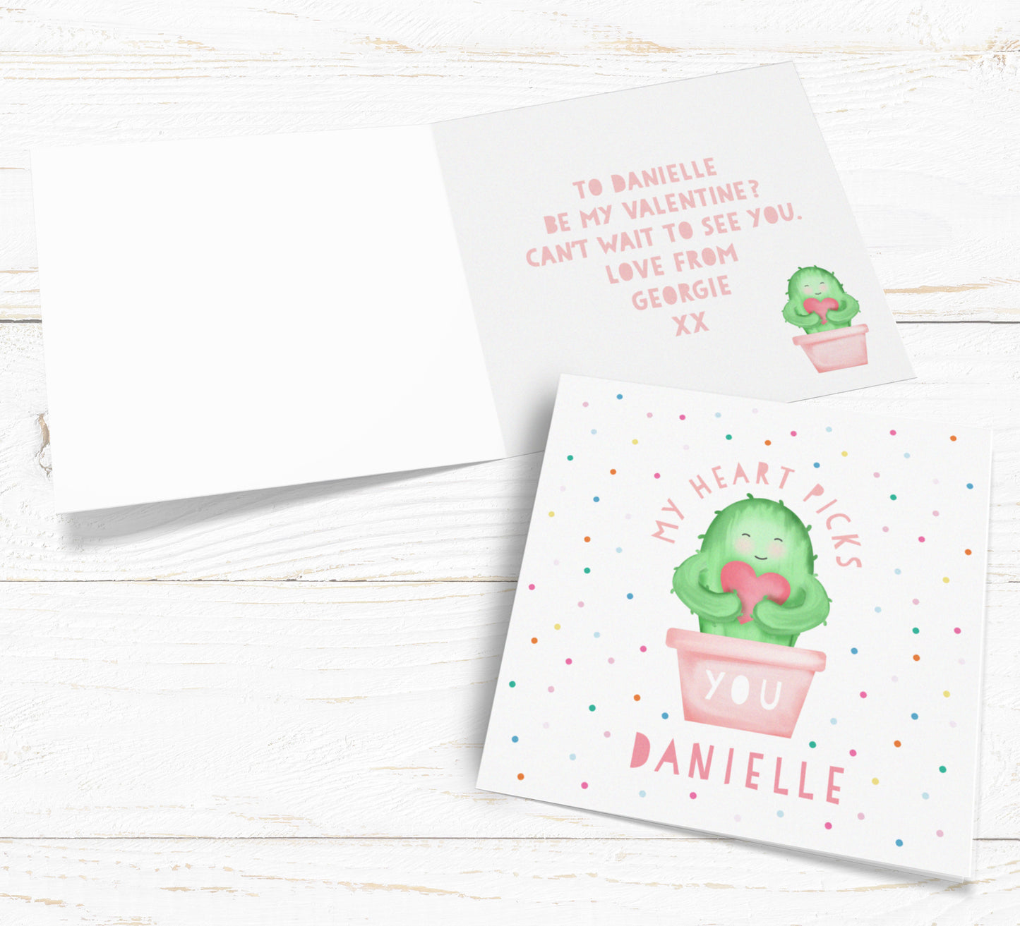 My Heart Picks You Cactus Personalised Card. Cute Valentine's Card. Cute plant card. Send Direct Option.