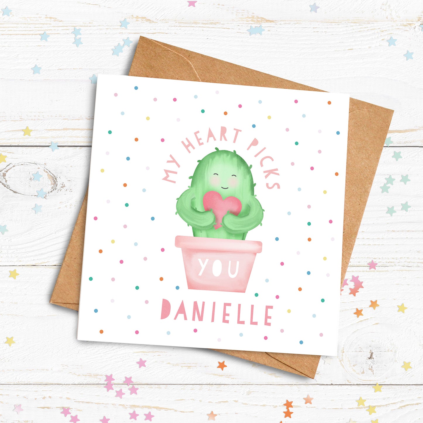 My Heart Picks You Cactus Personalised Card. Cute Valentine's Card. Cute plant card. Send Direct Option.