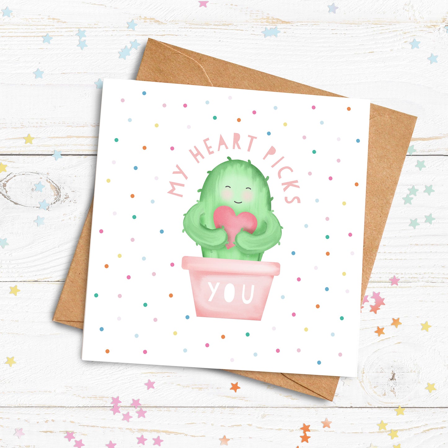 My Heart Picks You Cactus Personalised Card. Cute Valentine's Card. Cute plant card. Send Direct Option.