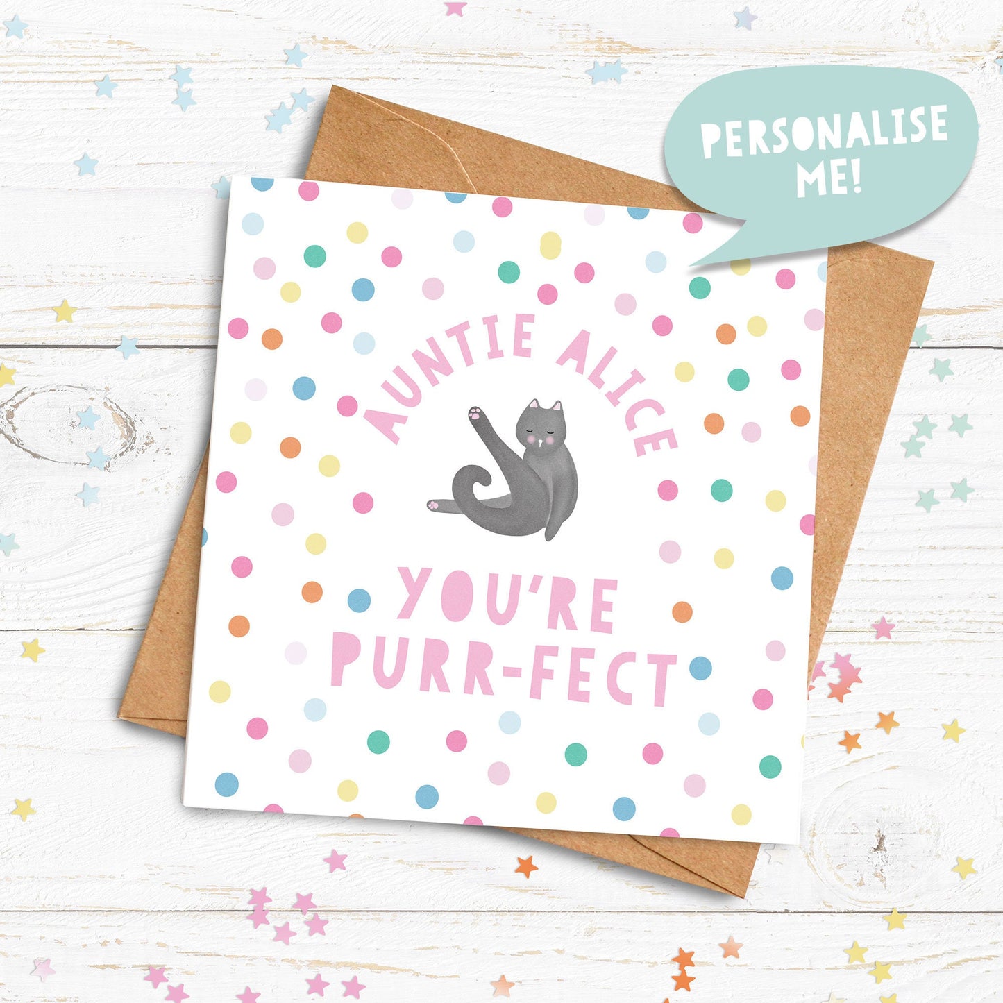 Personalised You're Purr-fect Card. Cute Cat Card. Happy Birthday Card. Send Direct Option.