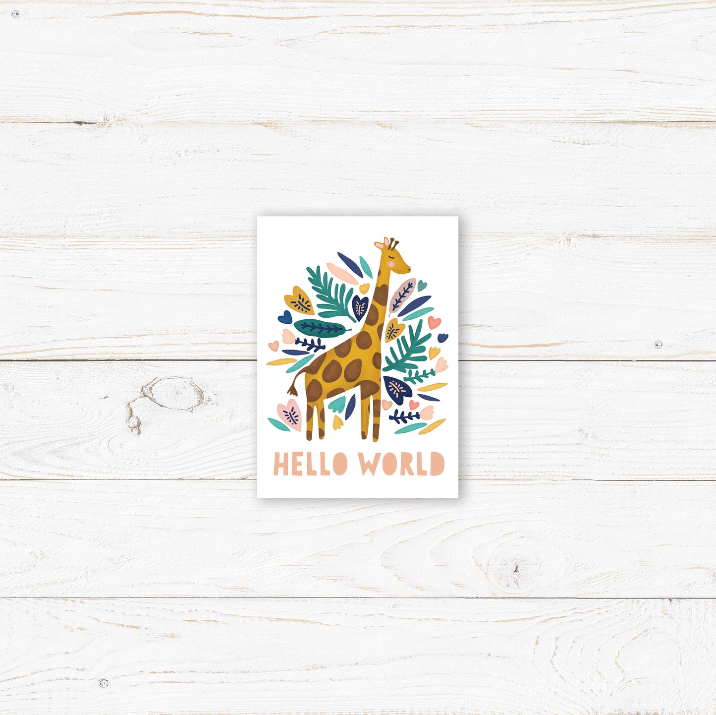 Hello World Giraffe Print. Nursery Childs Bedroom Wall Print. New Baby Gift. Christening Gift. Child's Birthday Present. Naming Day Wall Art