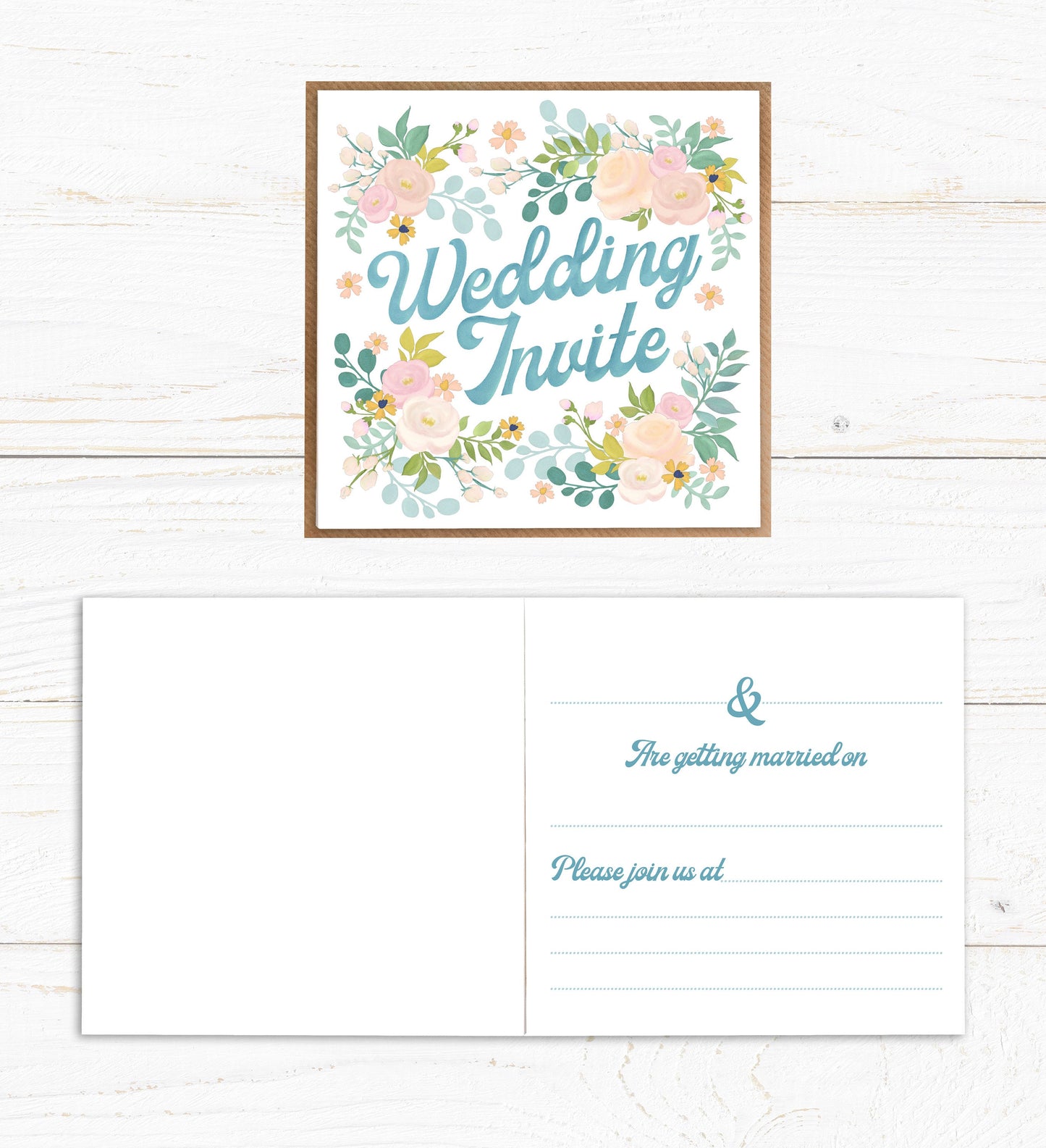 Floral Wedding Invite - Wedding Invite bundle. Pack of 10 Wedding Invite, RSVP, Save the Date and Belly Bands.