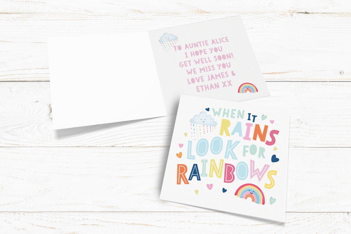 When It Rains Look For Rainbows Card. Cute Card. Get Well Soon Card. Lockdown Cards. Send Direct.