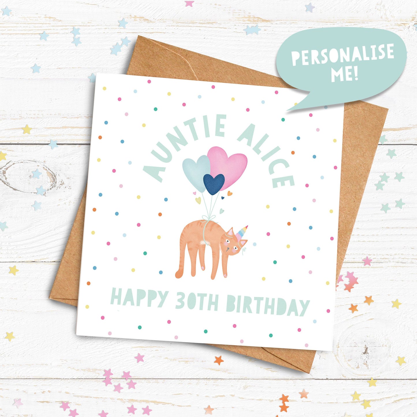 Personalised Kittycorn Card. Cat Birthday Card. Happy Birthday Card. Personalise with any occasion card. Send Direct Option.