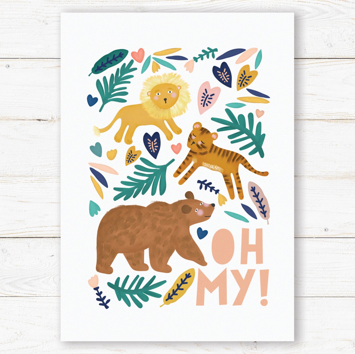 Lions and Tigers and Bears Oh My! Nursery Childs Bedroom Wall Print. New Baby Gift. Christening Gift. Child's Birthday Present.