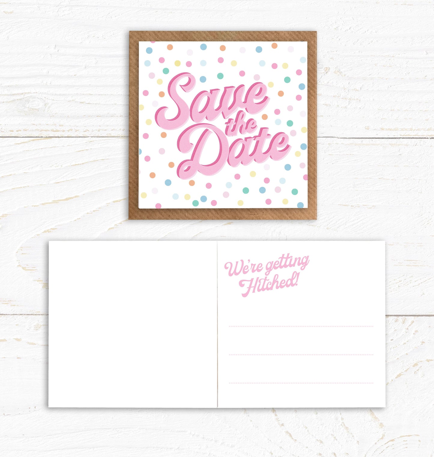 We Are Getting Hitched - Wedding Invite bundle. Pack of 10 Wedding Invite, RSVP, Save the Date and Belly Bands.