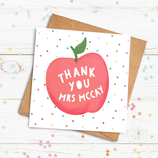 Thank You Apple Teacher Card. Personalised Teacher Card. Cute Apple. Card Greetings Card. Send Direct Option.