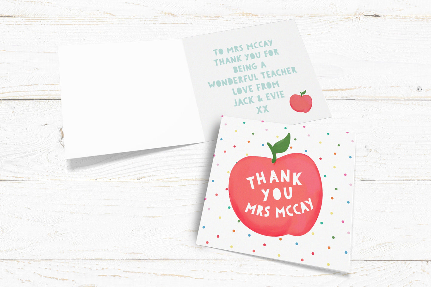 Thank You Apple Teacher Card. Personalised Teacher Card. Cute Apple. Card Greetings Card. Send Direct Option.