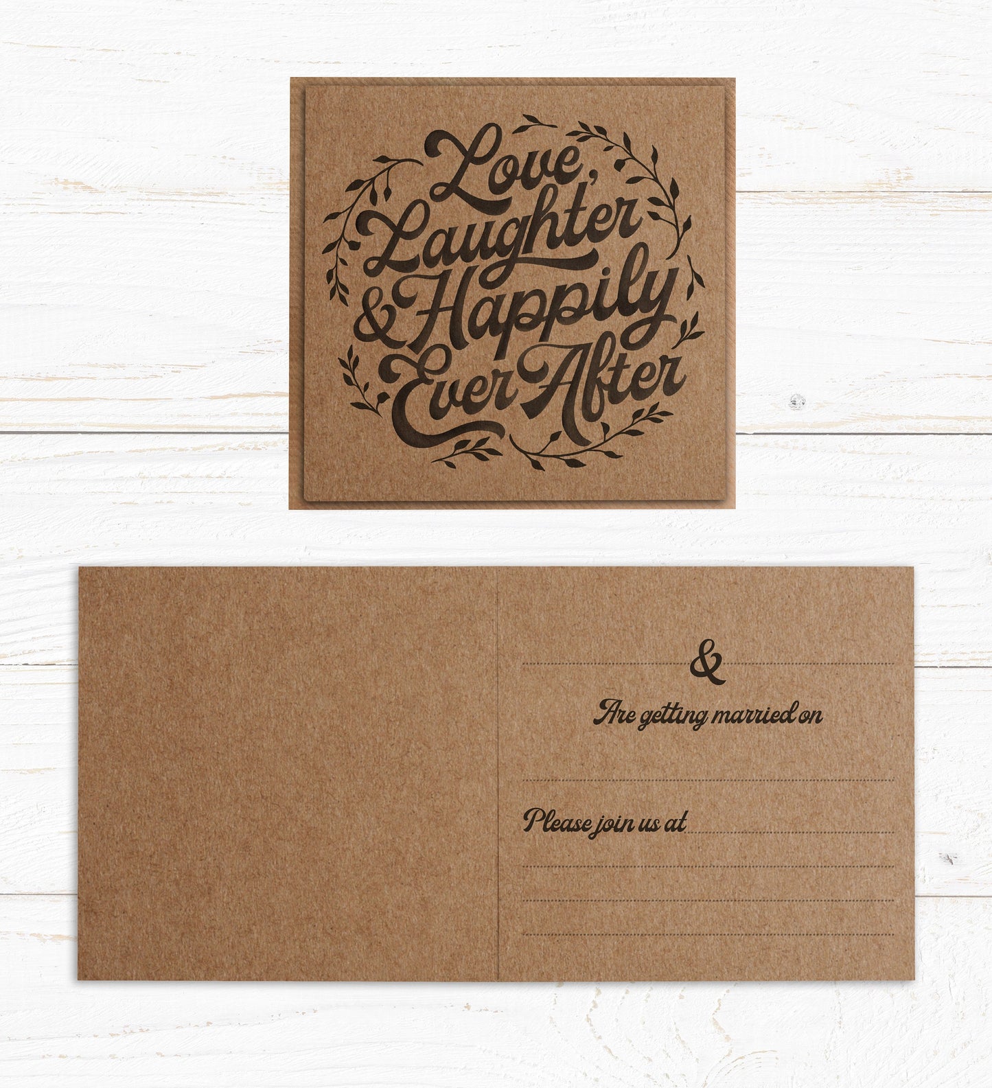 Kraft Wedding Invite - Wedding Invite bundle. Happily Ever After Design. Pack of 10 Wedding Invite, RSVP, Save the Date and Belly Bands.