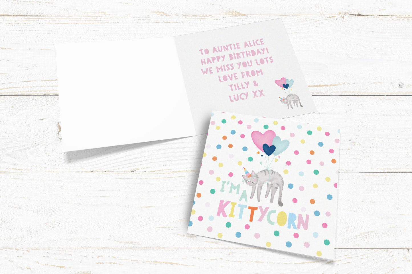 I'm A Kittycorn Card. Cute Car Card. Happy Birthday Card. I Miss you Card. Send Direct Option.