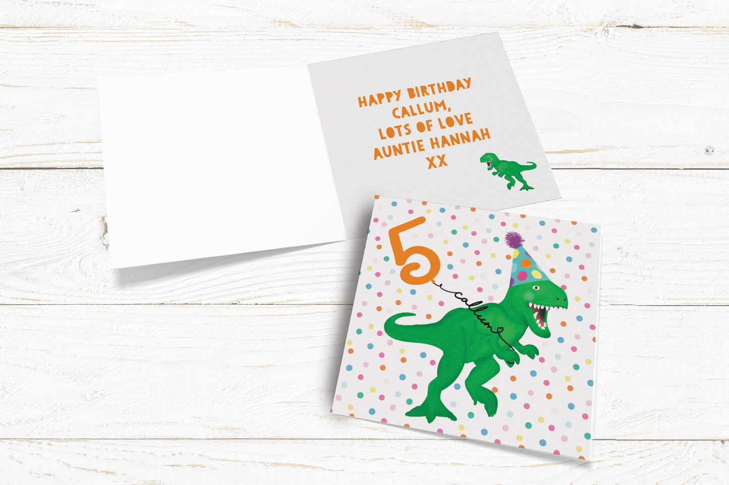 Personalised T Rex Birthday Age Card. Personalise with name and age. Dinosaur Card. Boys Birthday Card. Send Direct Option.