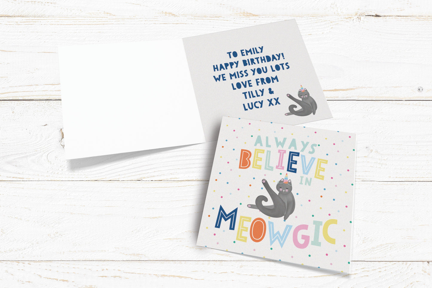 Always Believe in Meowgic Card. Kittycorn Card. Personalised Cat Card. Cute Cat Cards. Birthday Card. Send Direct Option.