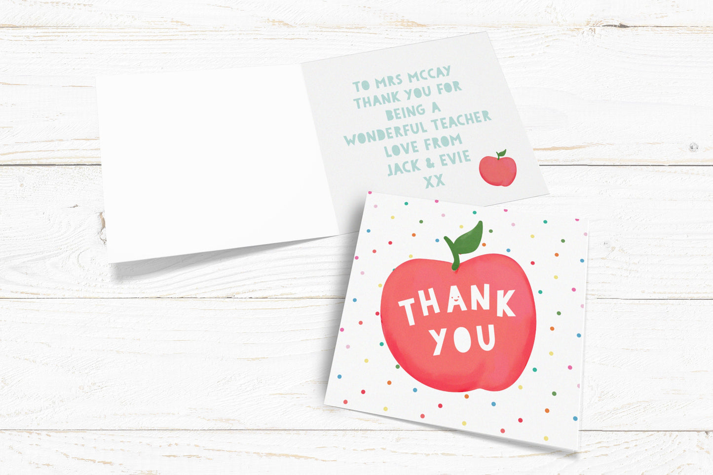 Thank You Apple Teacher Card. Personalised Teacher Card. Cute Apple. Card Greetings Card. Send Direct Option.