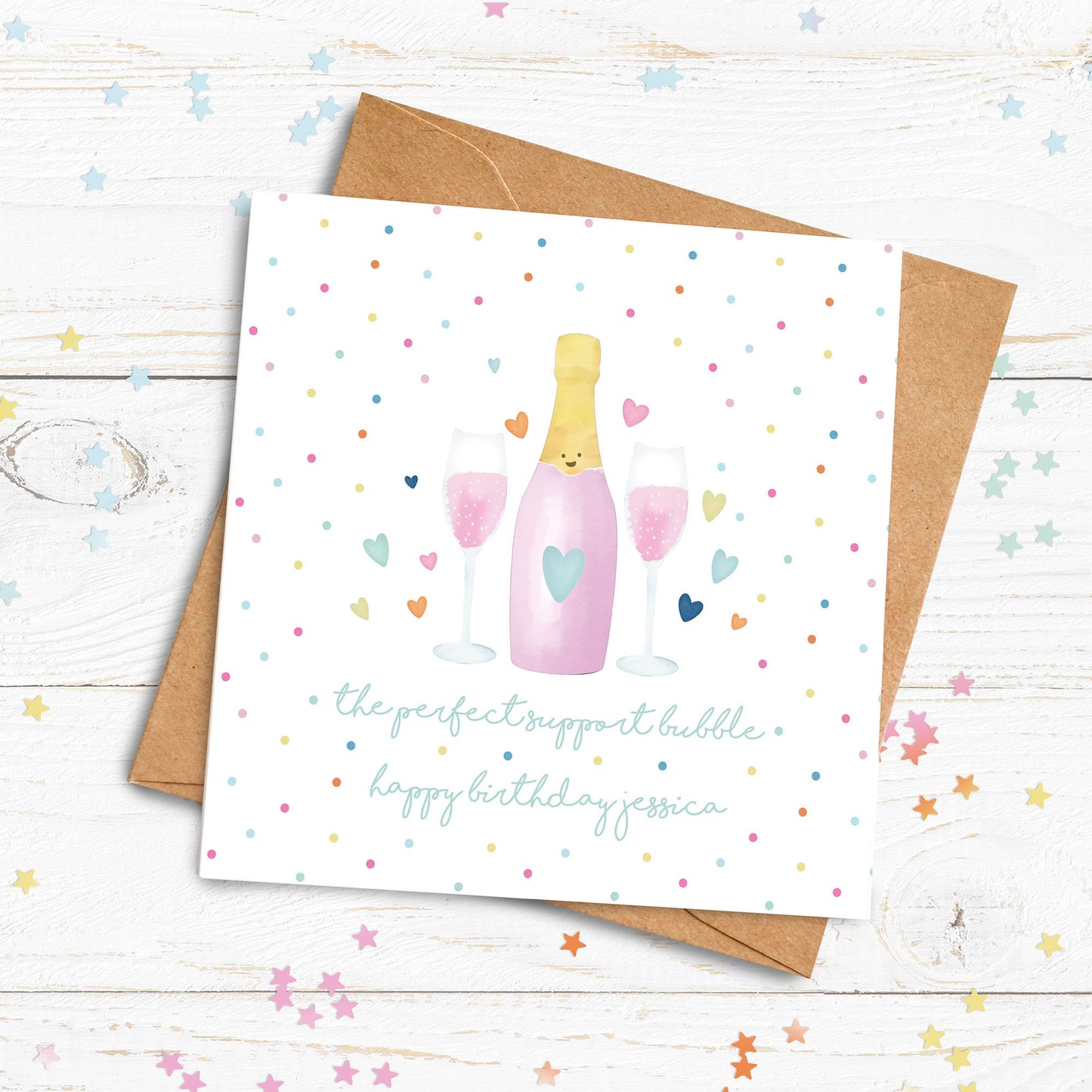 The Perfect Support Bubble Card. Personalised Lockdown Birthday Card. Prosecco Card. Champagne Card.Happy Birthday Card. Send Direct Option.