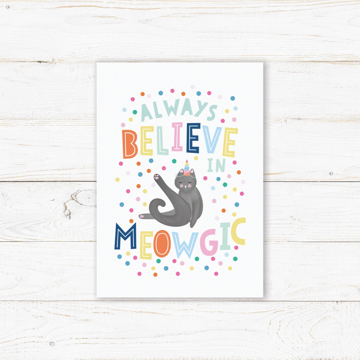 Believe in Meowgic Print. Nursery Childs Bedroom Wall Print. Unicorn Print. Child's Birthday Present. Naming Day Wall Art
