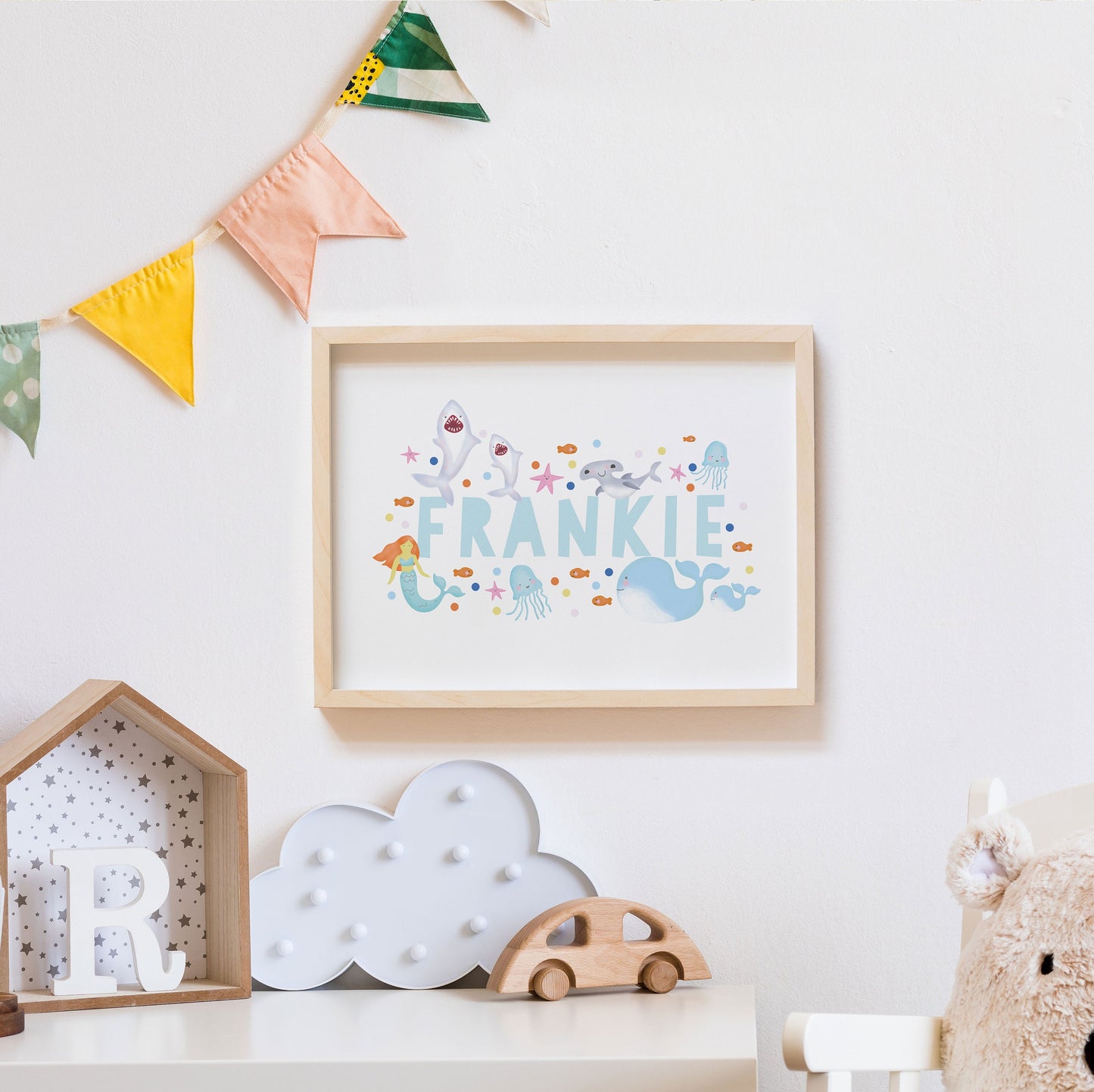 Under The Sea Name Print. Nursery Childs Bedroom. New Baby Gift. Personalised Name Print. Child's Birthday Present. Naming Day Wall Art