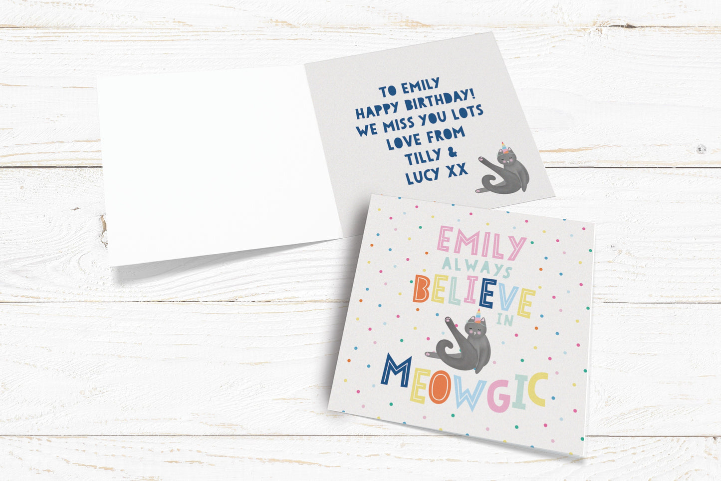 Always Believe in Meowgic Card. Kittycorn Card. Personalised Cat Card. Cute Cat Cards. Birthday Card. Send Direct Option.
