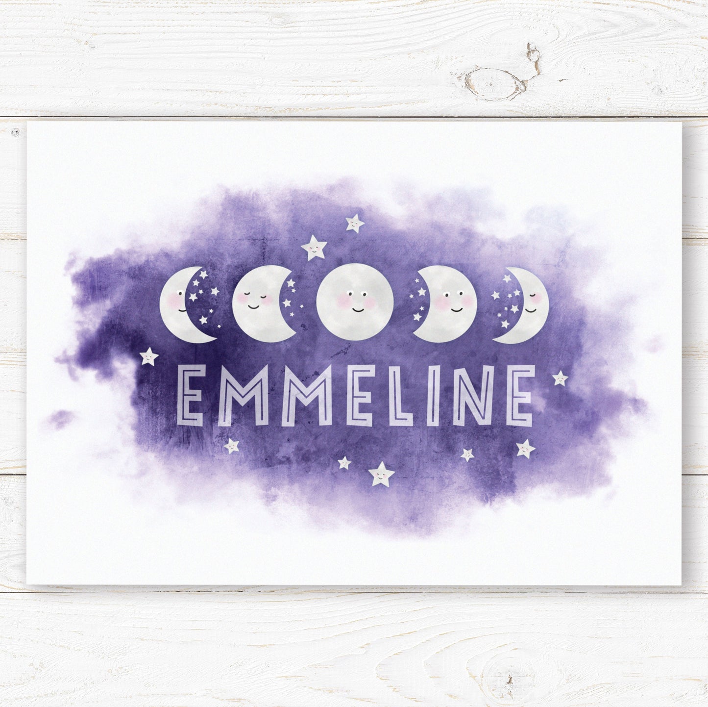 Moon Phases Name Print. Nursery Childs Bedroom. New Baby Gift. Personalised Name Print. Child's Birthday Present. Cute Space Theme Print.
