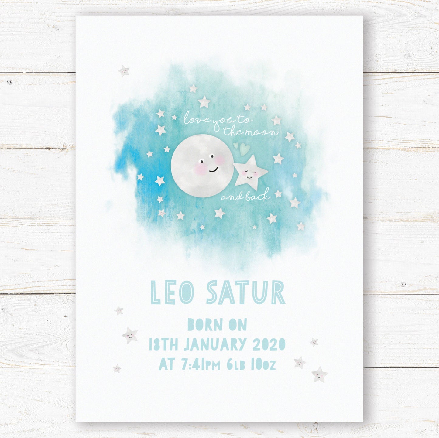 Love you to the moon and back personalised print. Nursery Childs Bedroom Wall Print. New Baby Gift. Naming Day Christening Gift.