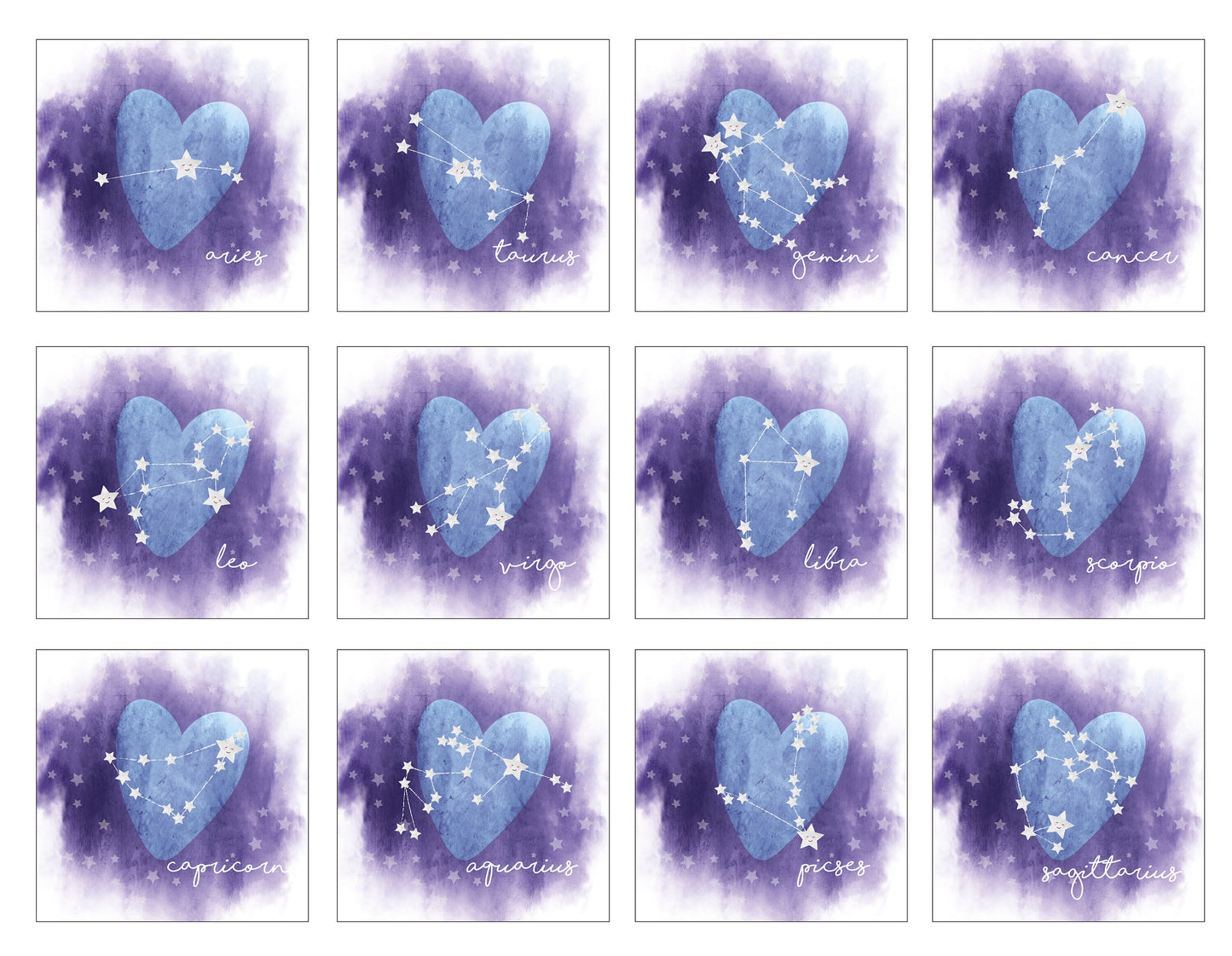 Star Sign Cards. Personalised Zodiac Cards. Cute Stars Card. Personalised Birthday Card. Send Direct Option.