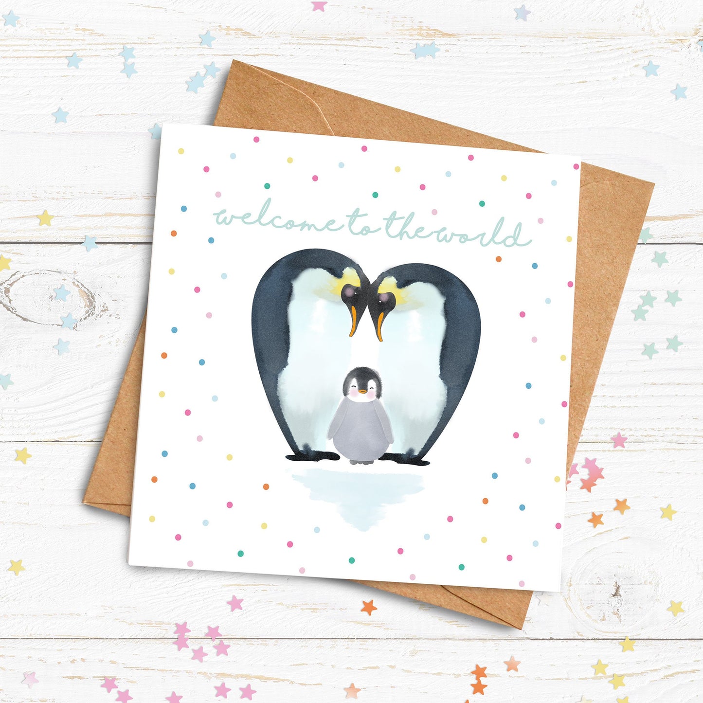 Welcome to the World Penguin Card. Personalised New Baby Card. Cute Penguin Card. Send Direct Option.