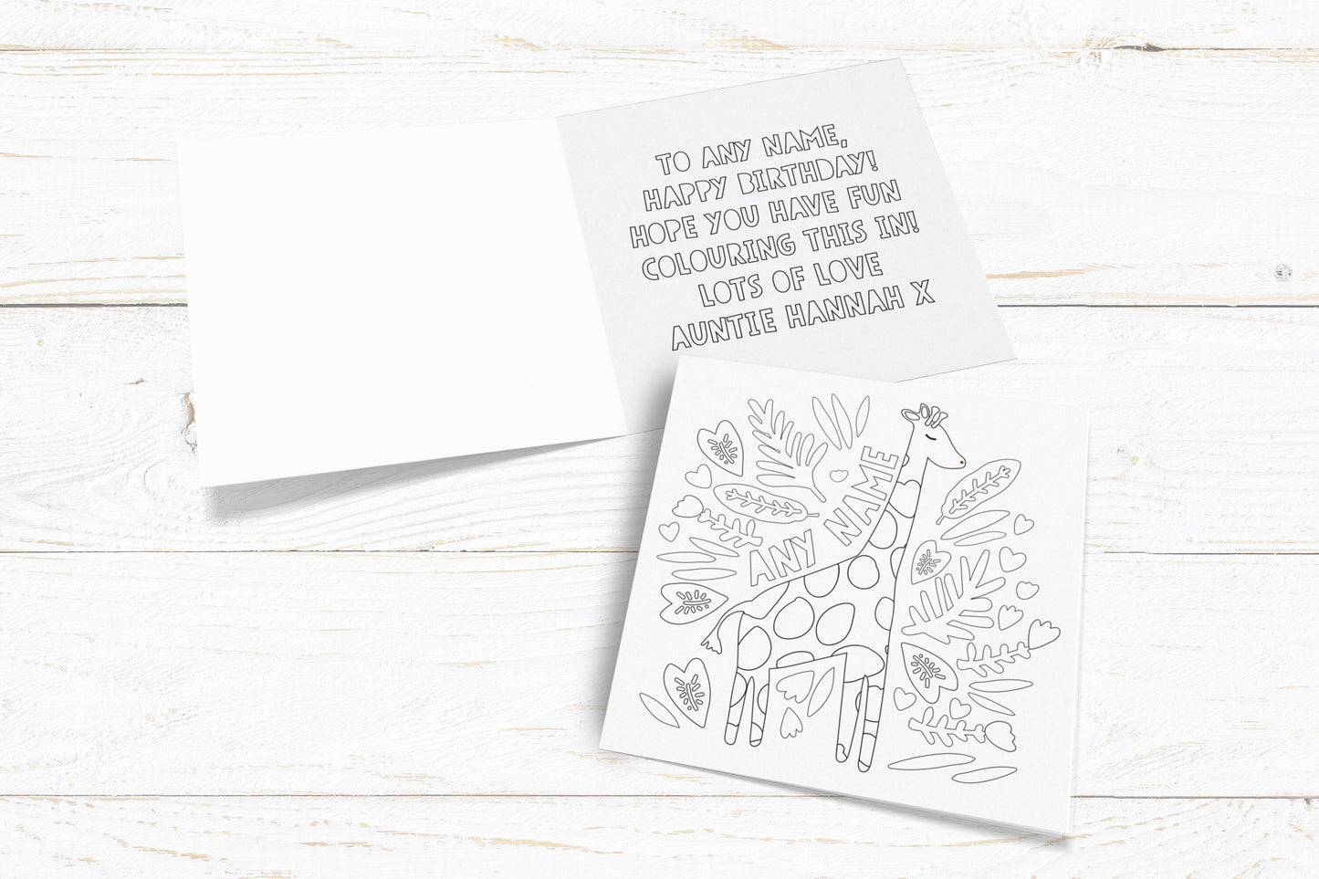 Colour Me In Card. Giraffe. Personalised Colouring In Card. Cute Card. Kids Birthday Cards. Send Direct Option.