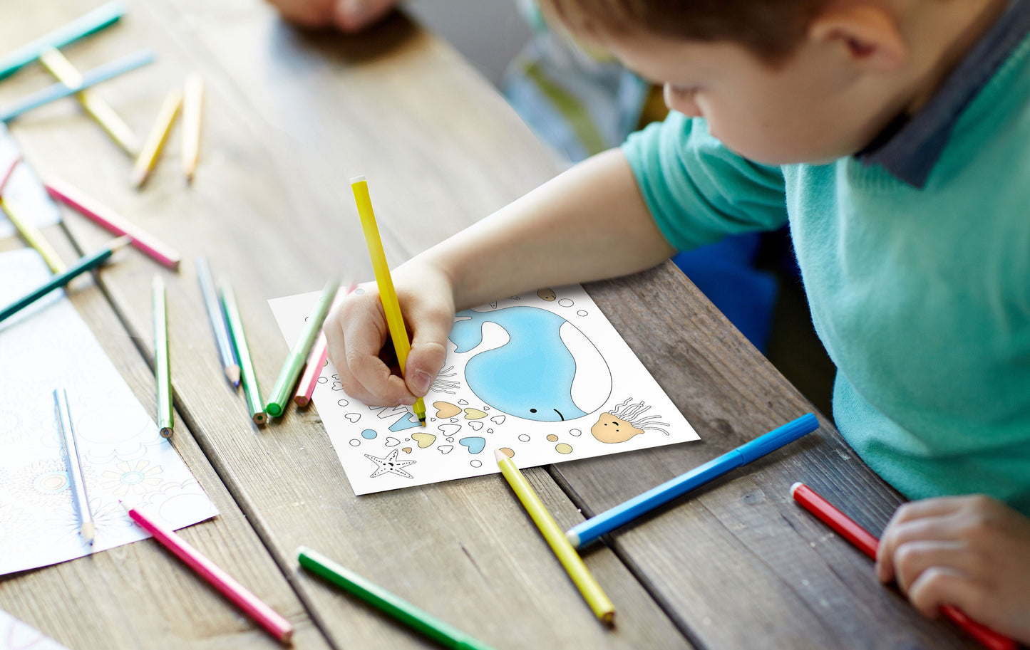 Colour Me In Card. Whale Card. Personalised Colouring In Card. Cute Card. Kids Birthday Cards. Send Direct Option.