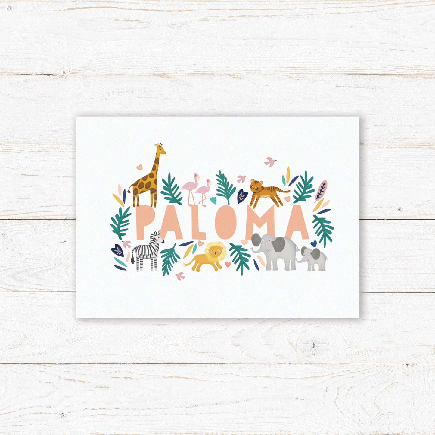 Animal Name Print. Nursery Childs Bedroom. New Baby Gift. Personalised Name Print. Child's Birthday Present. Naming Day Wall Art