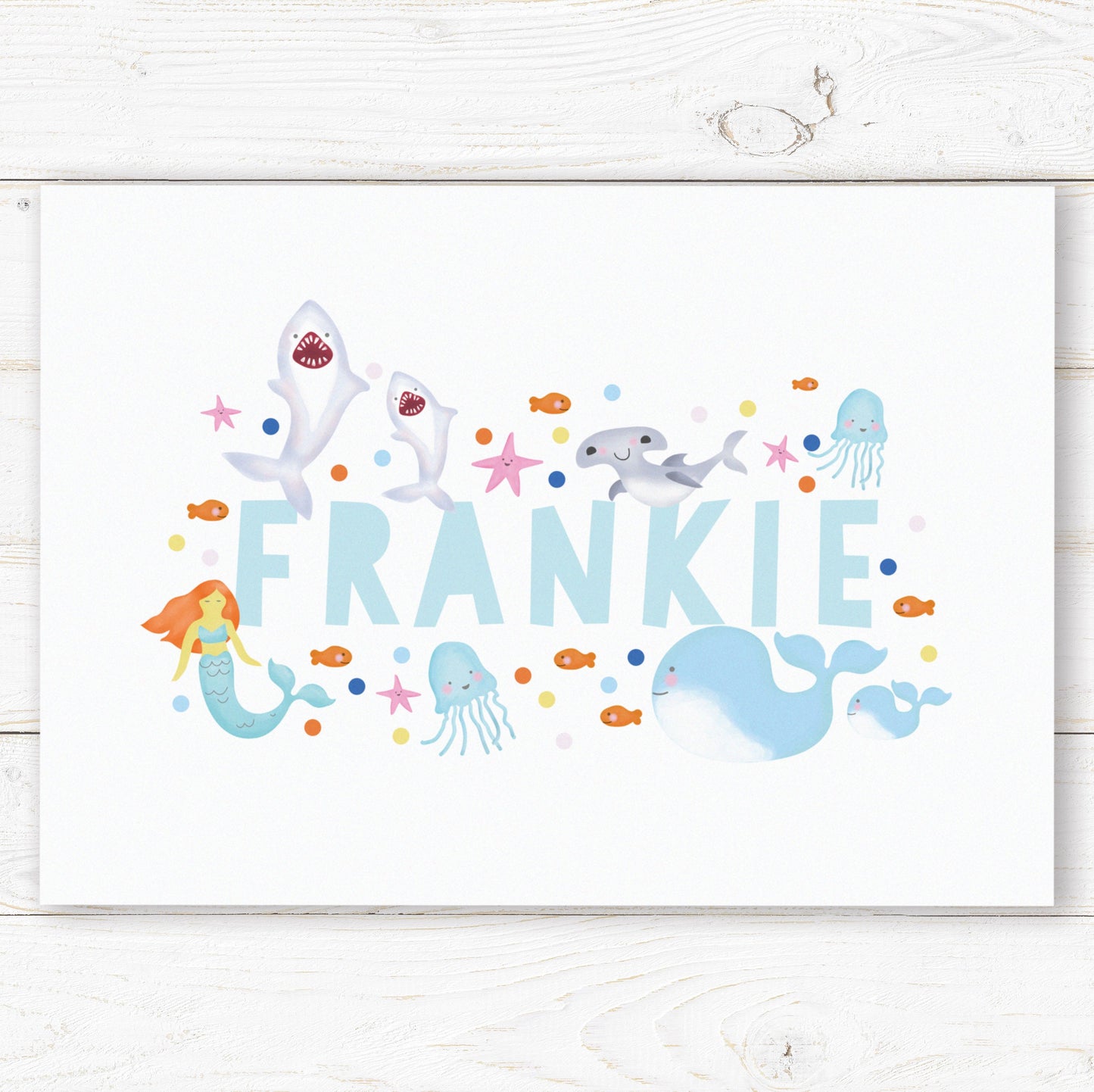 Under The Sea Name Print. Nursery Childs Bedroom. New Baby Gift. Personalised Name Print. Child's Birthday Present. Naming Day Wall Art