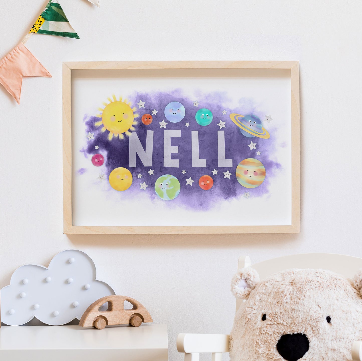 Solar System Name Print. Nursery Childs Bedroom. New Baby Gift. Personalised Name Print. Child's Birthday Present. Cute Space Theme Print.
