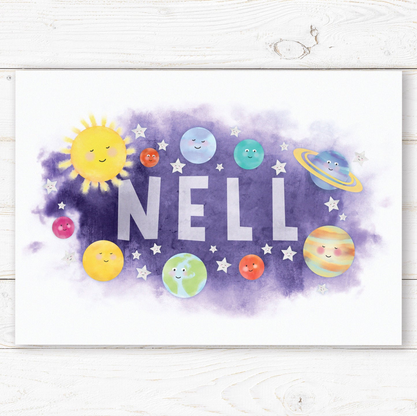 Solar System Name Print. Nursery Childs Bedroom. New Baby Gift. Personalised Name Print. Child's Birthday Present. Cute Space Theme Print.
