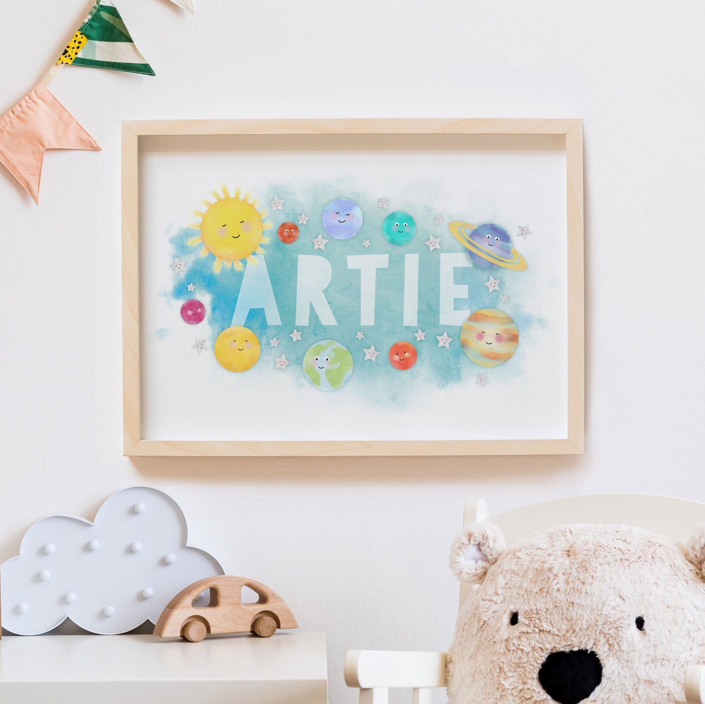 Solar System Name Print. Nursery Childs Bedroom. New Baby Gift. Personalised Name Print. Child's Birthday Present. Cute Space Theme Print.