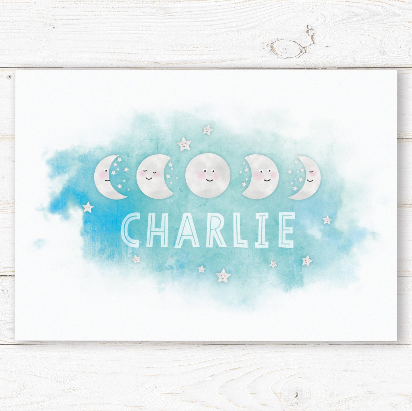 Moon Phases Name Print. Nursery Childs Bedroom. New Baby Gift. Personalised Name Print. Child's Birthday Present. Cute Space Theme Print.